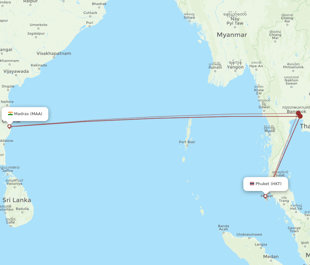 HKT-MAA flight routes