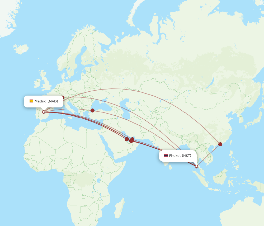 HKT-MAD flight routes