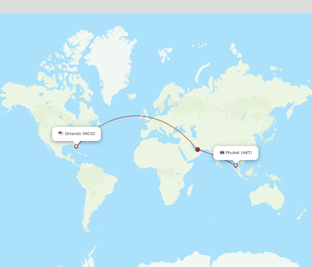 Orlando - Phuket route map and flight paths