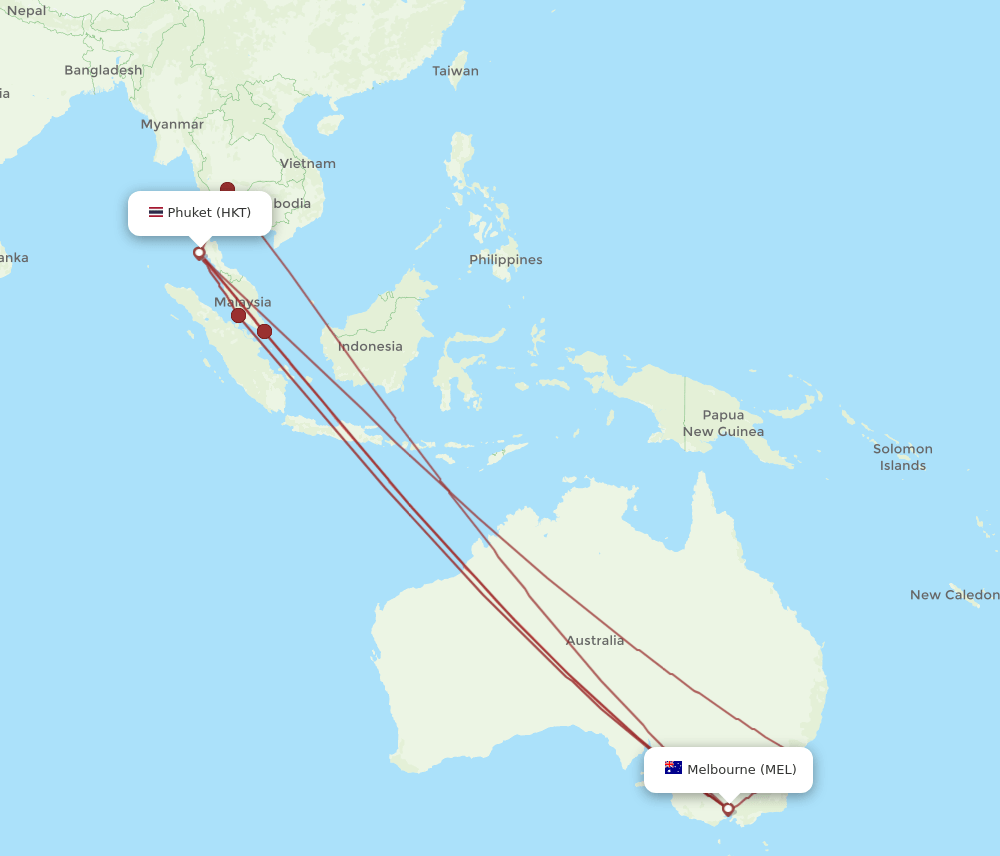 HKT to MEL flights and routes map