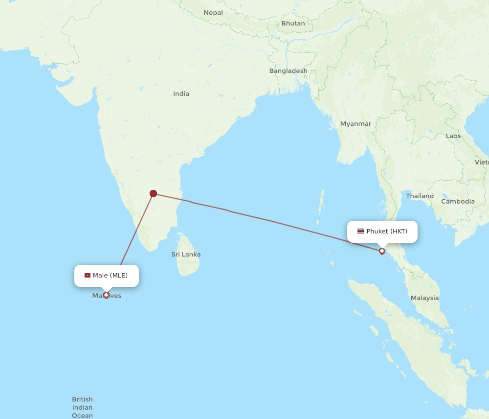 Phuket - Male route map and flight paths