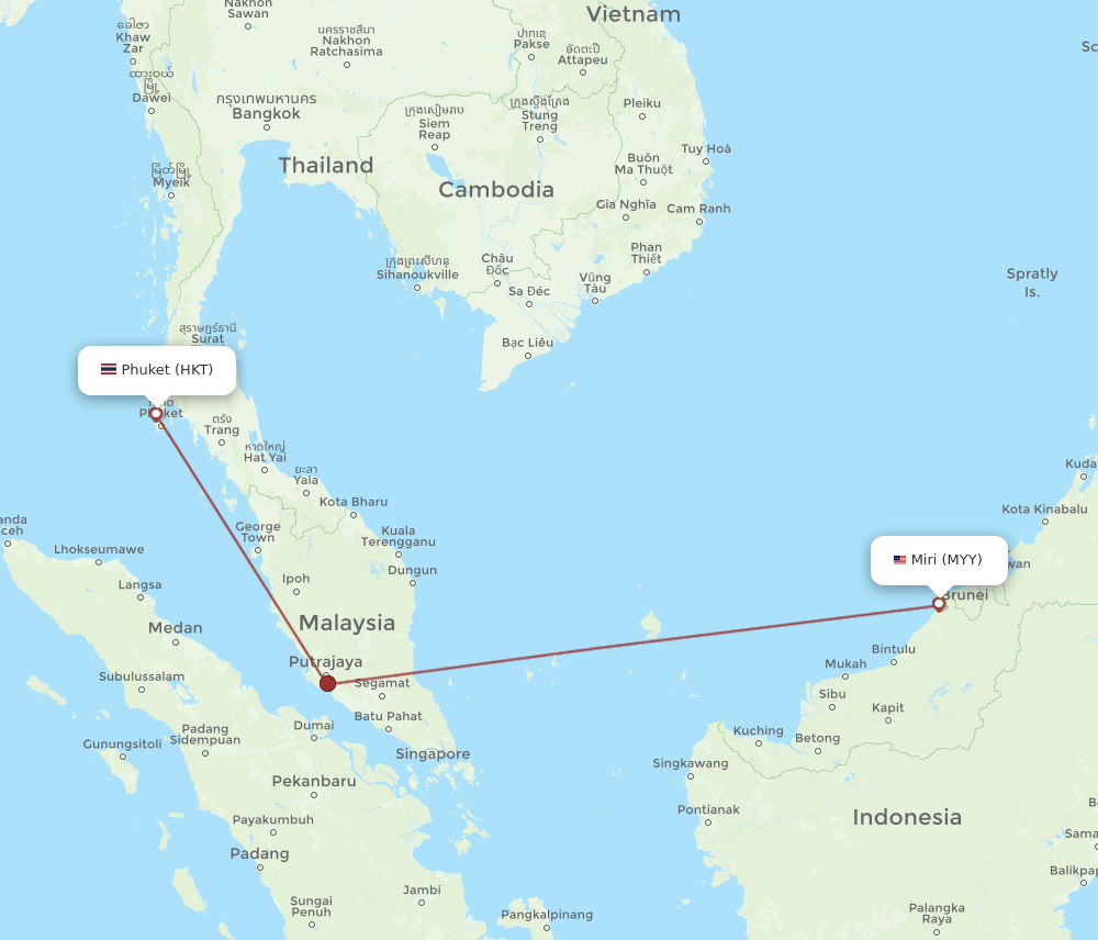 HKT to MYY flights and routes map