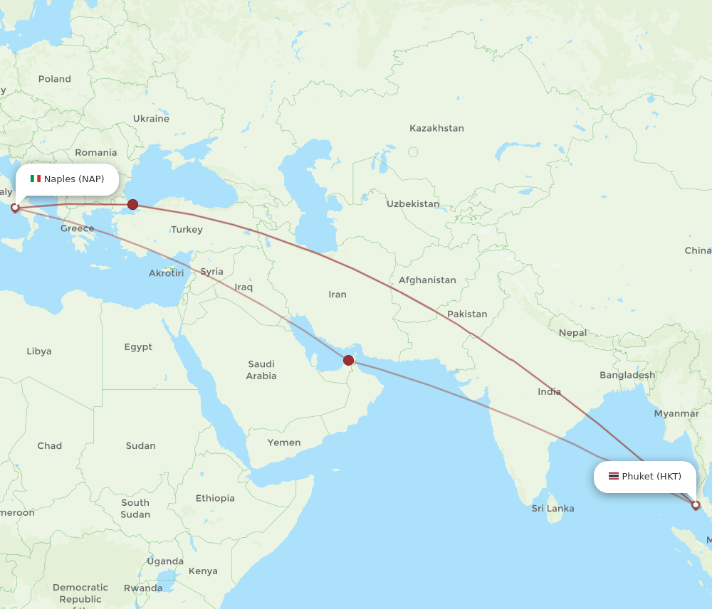 HKT to NAP flights and routes map