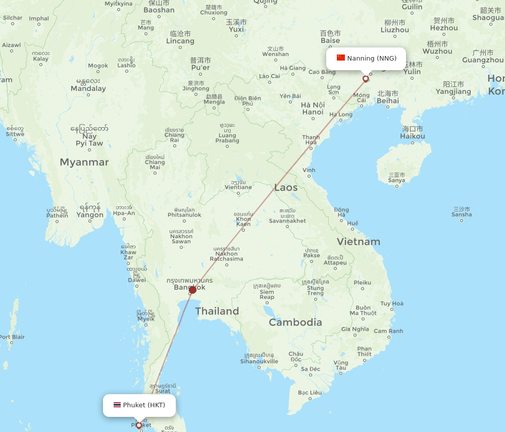 NNG to HKT flights and routes map