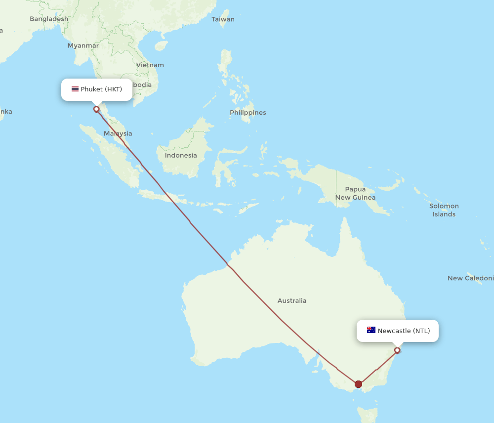 HKT-NTL flight routes