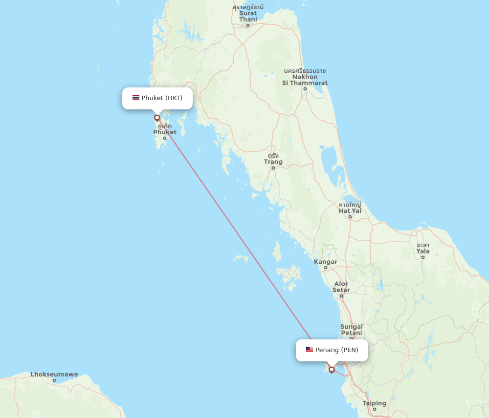 Phuket - Penang route map and flight paths
