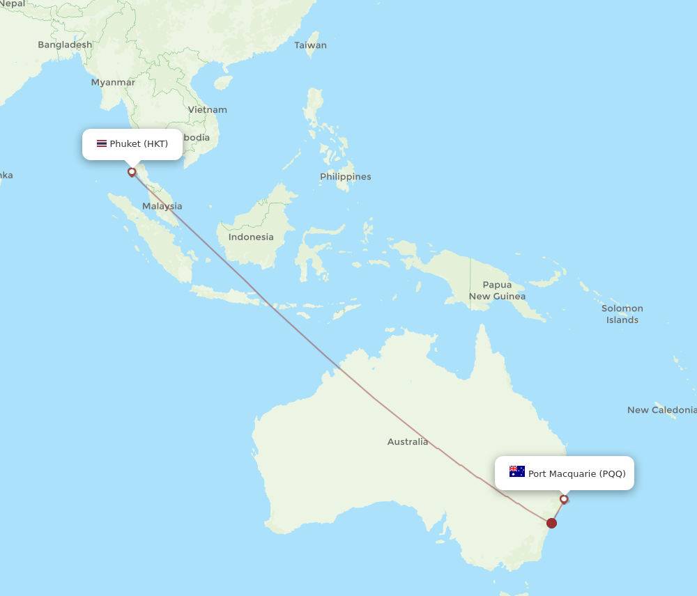 HKT to PQQ flights and routes map