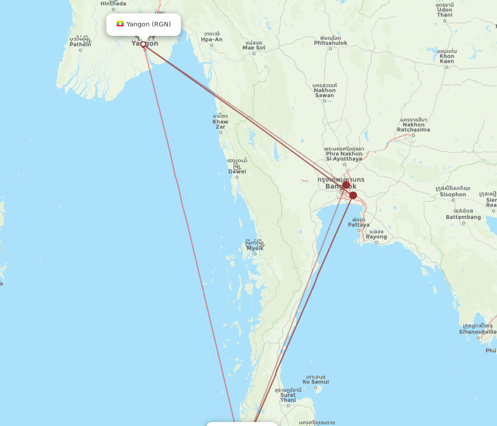 HKT to RGN flights and routes map