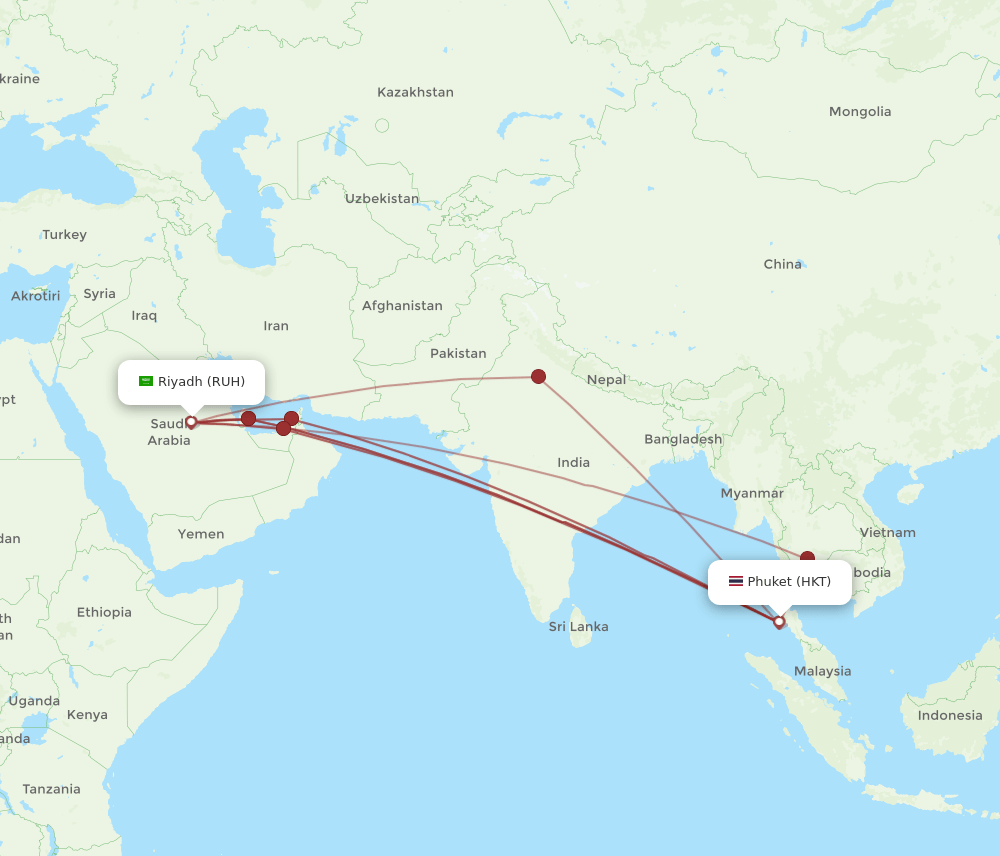 HKT-RUH flight routes