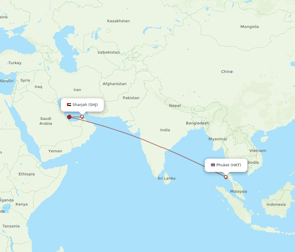 HKT to SHJ flights and routes map