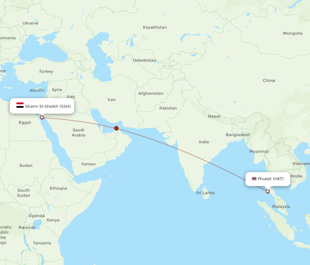 Sharm el Sheikh - Phuket route map and flight paths
