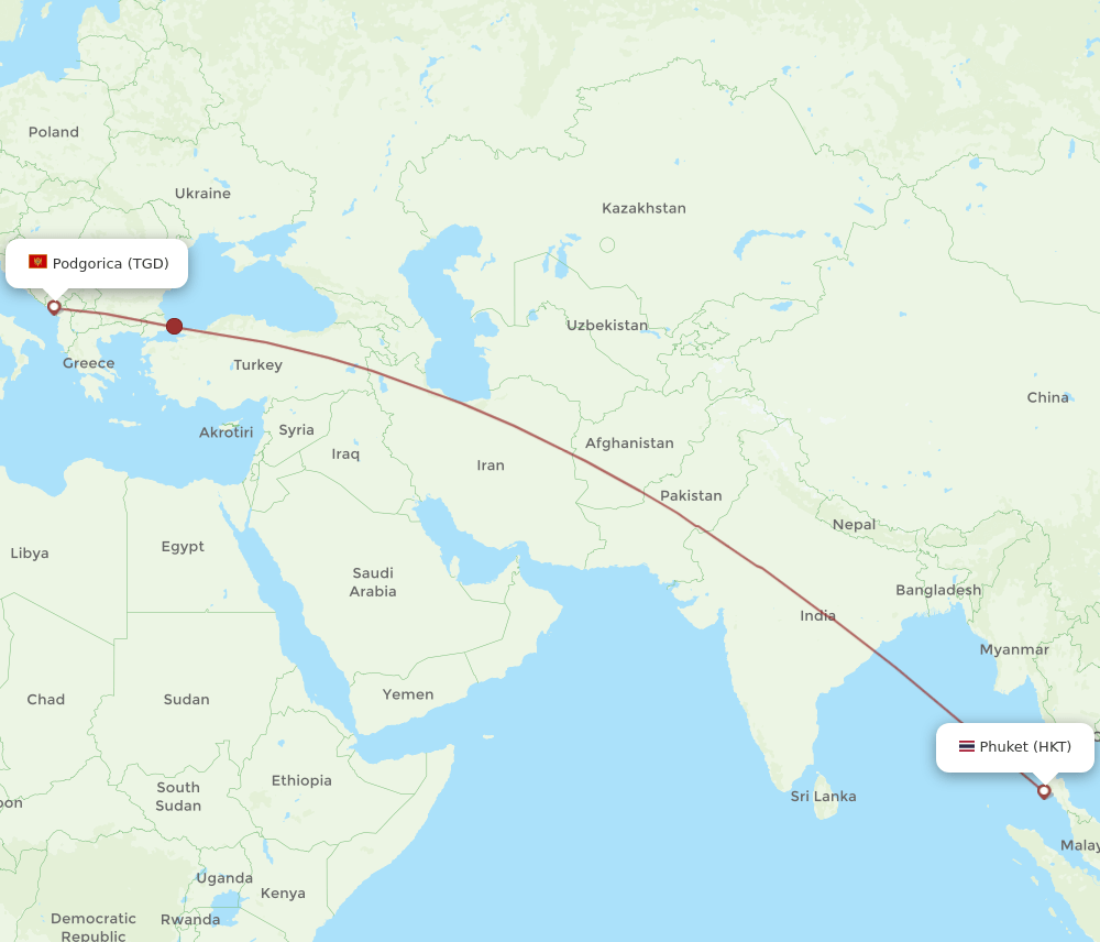 HKT-TGD flight routes
