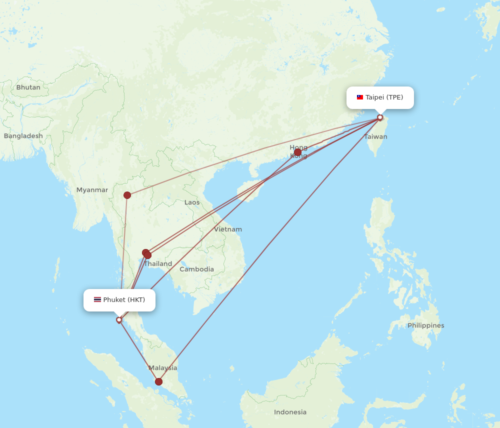 HKT to TPE flights and routes map