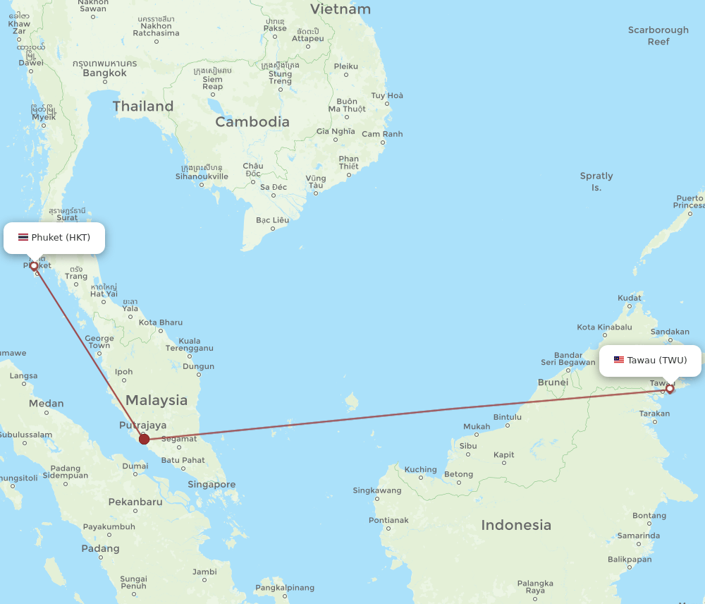 HKT to TWU flights and routes map