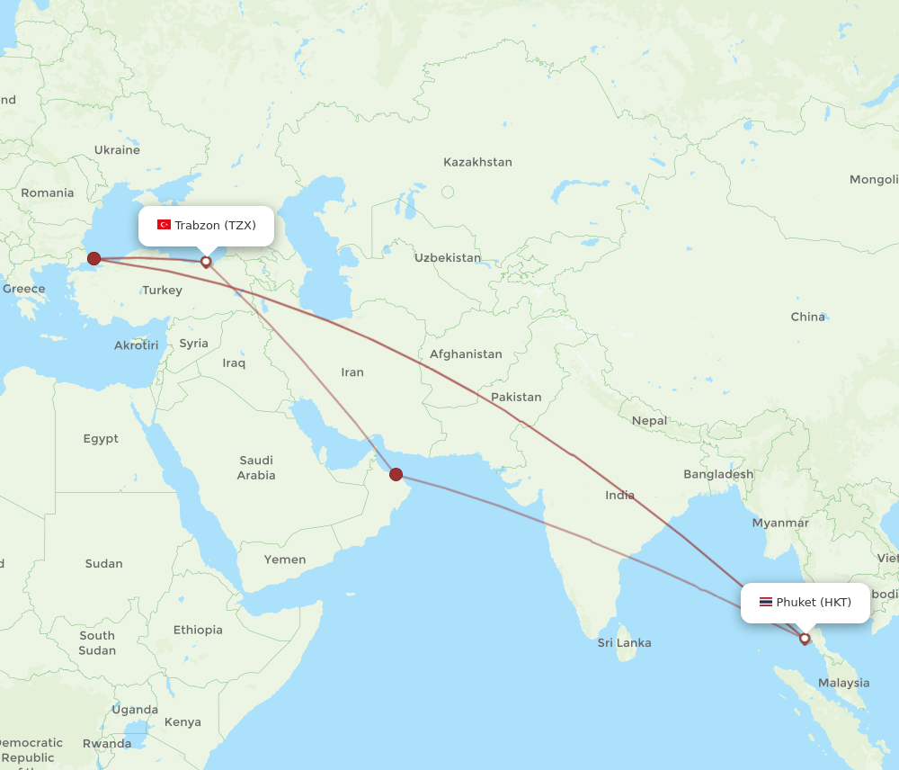 HKT-TZX flight routes