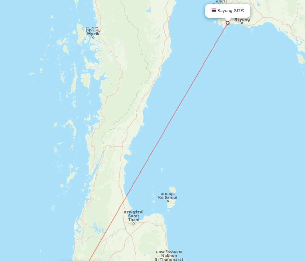 Phuket - Utapao route map and flight paths