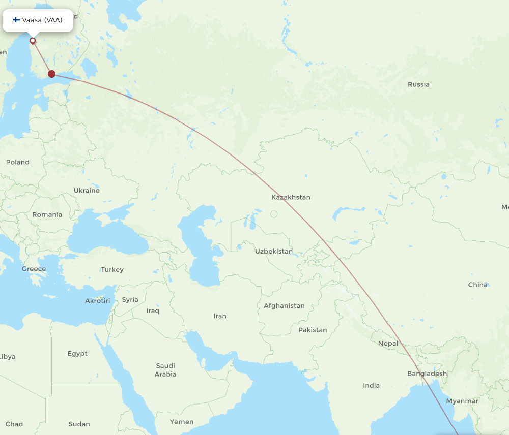 Phuket - Vaasa route map and flight paths