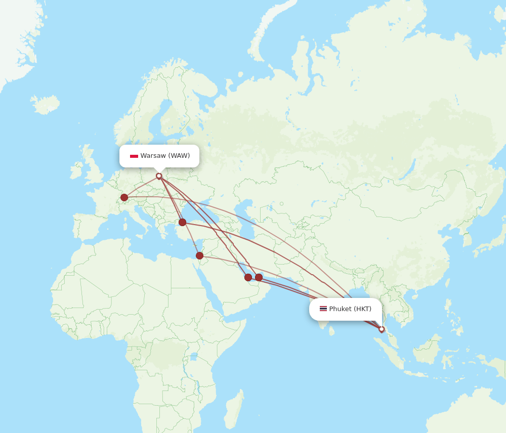 HKT to WAW flights and routes map