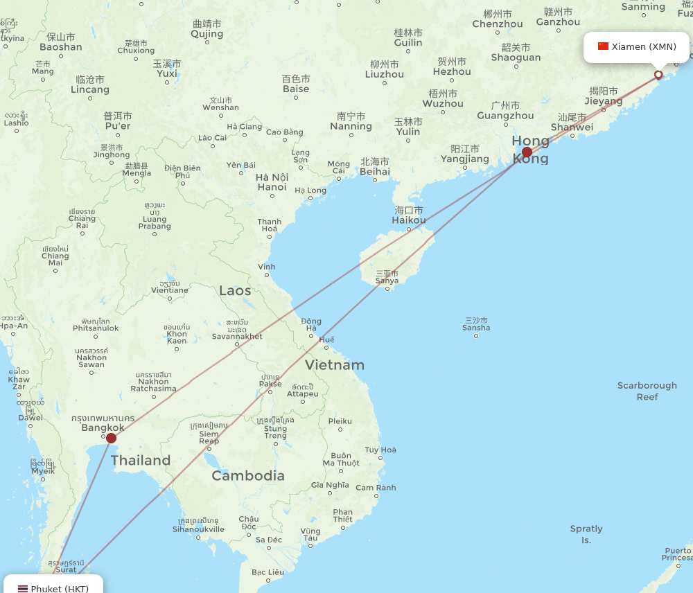 HKT to XMN flights and routes map