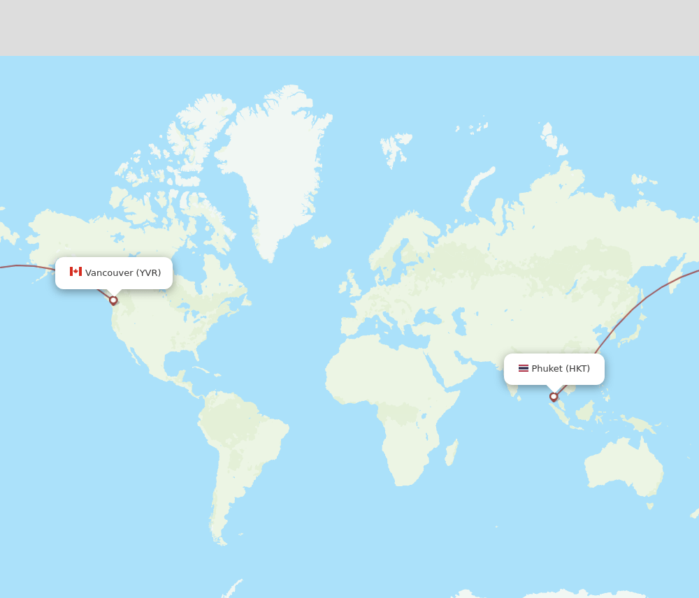 Vancouver - Phuket route map and flight paths