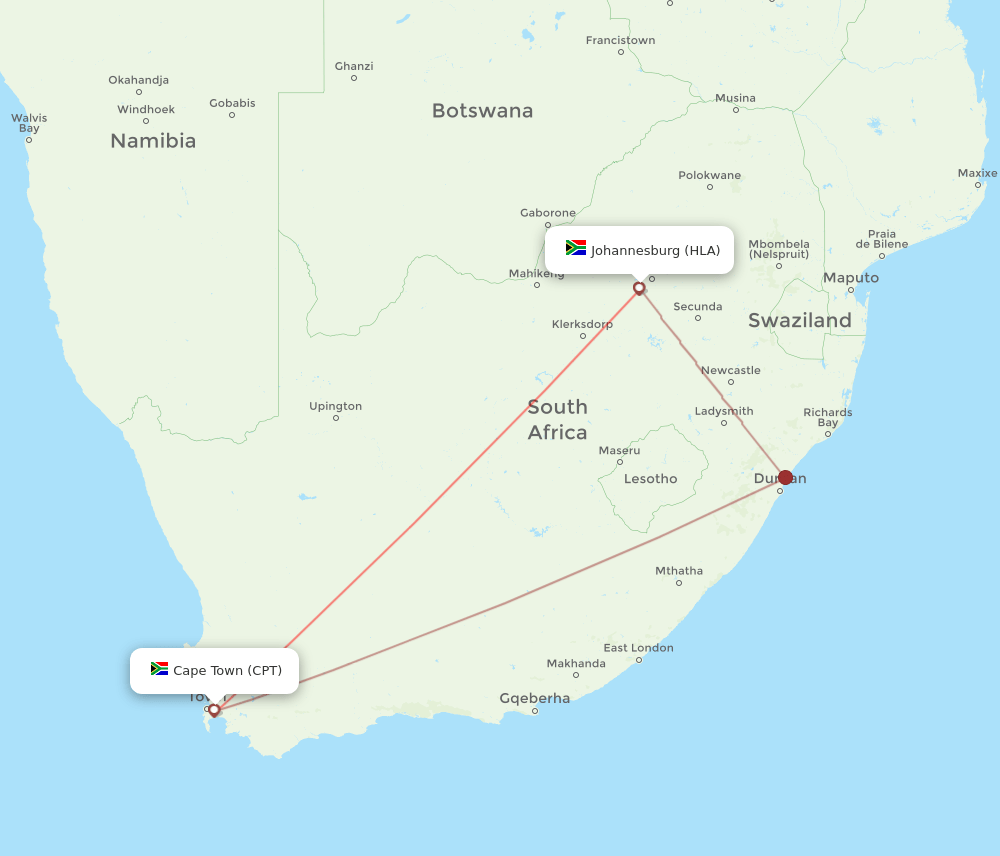 HLA to CPT flights and routes map