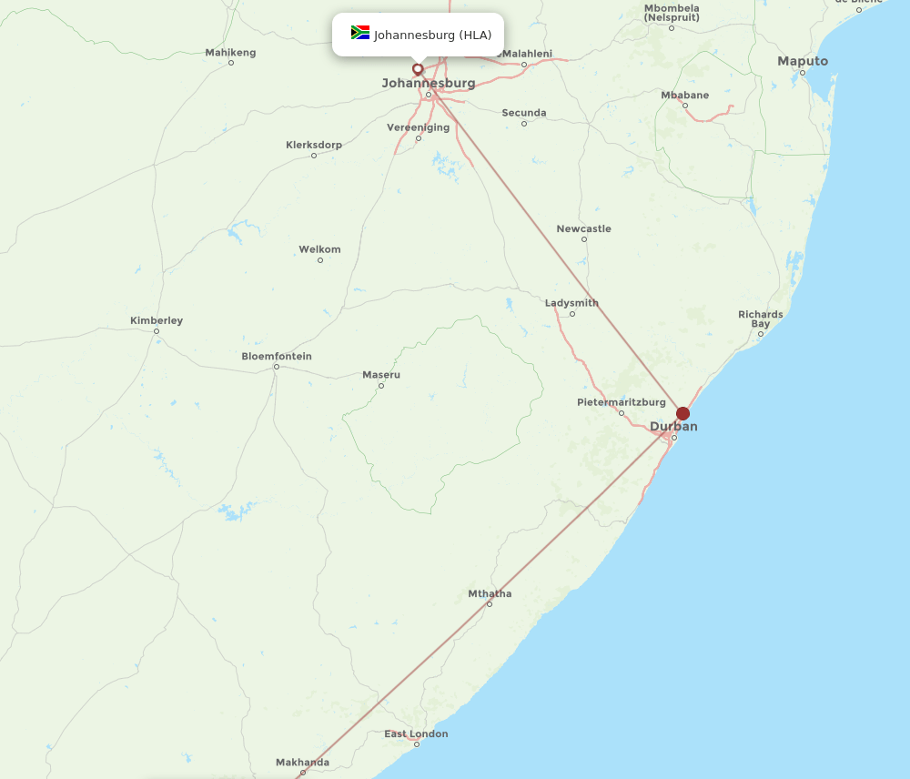 Port Elizabeth - Lanseria route map and flight paths