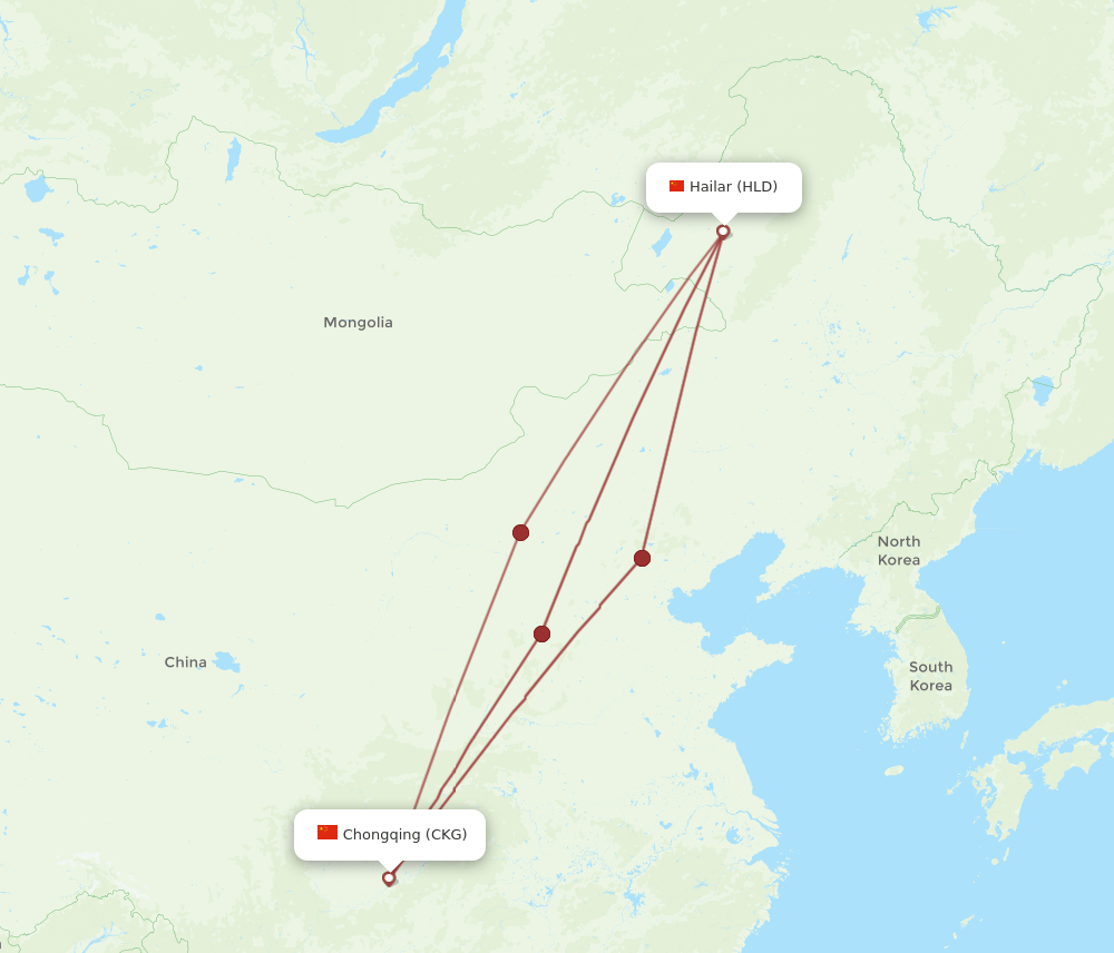 HLD-CKG flight routes