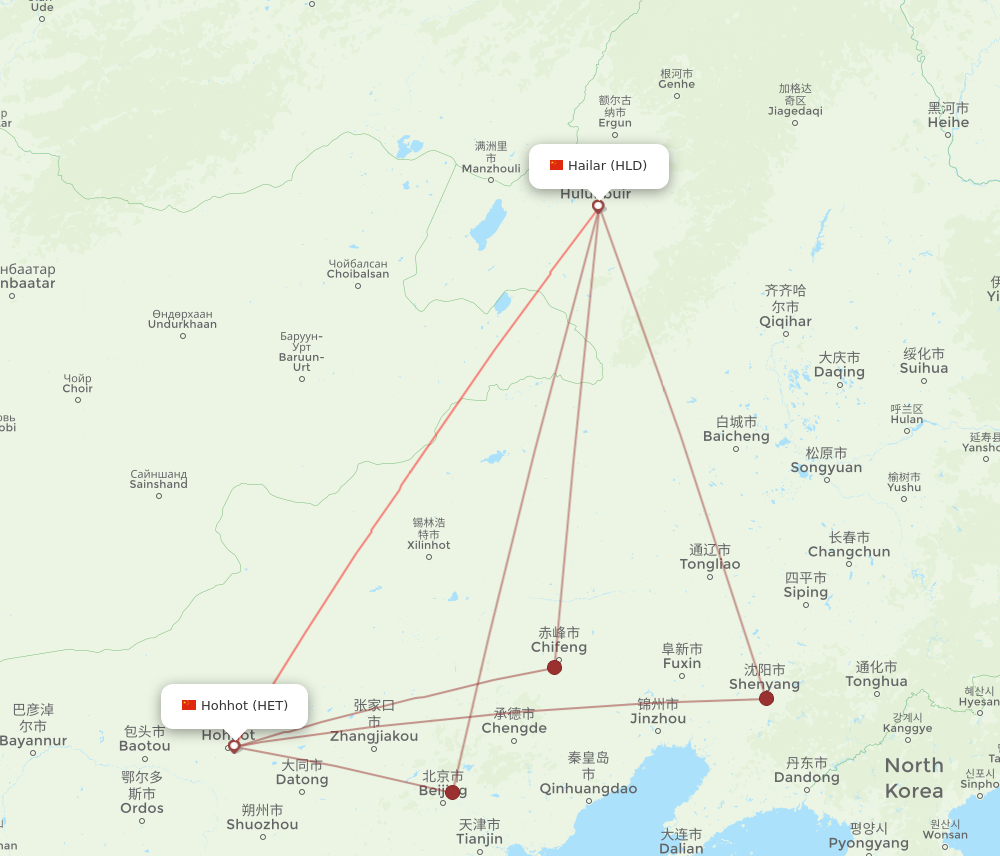 HLD to HET flights and routes map
