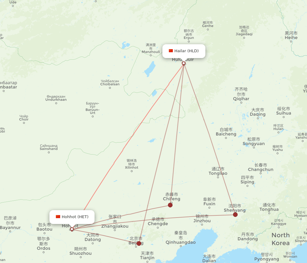 HLD to HET flights and routes map