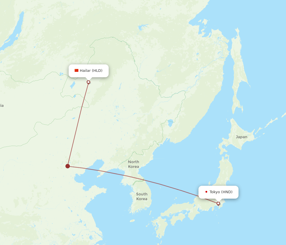 Tokyo - Hailar route map and flight paths