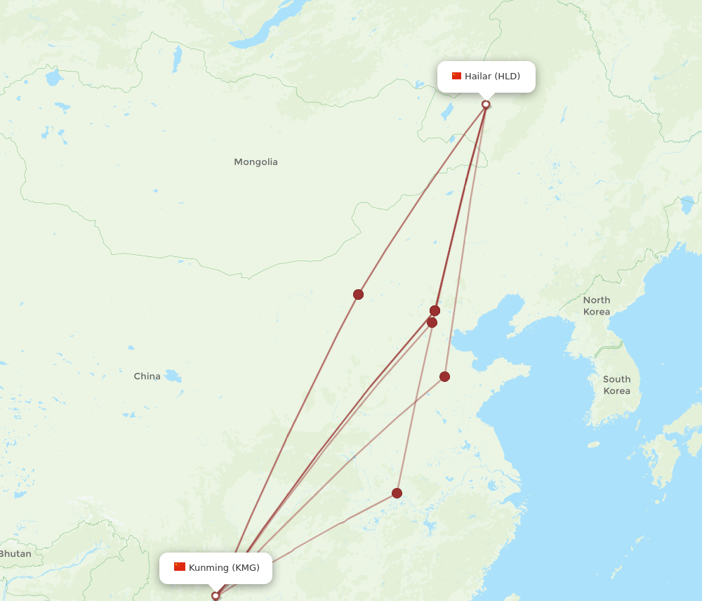HLD-KMG flight routes