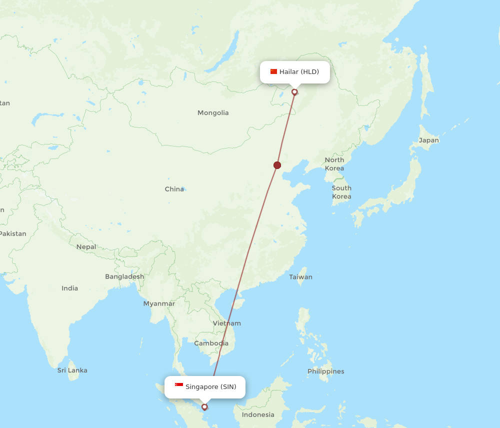 SIN to HLD flights and routes map