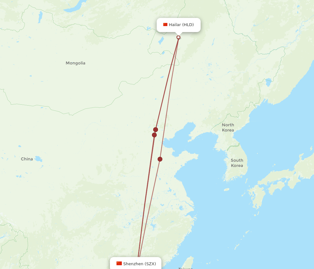 HLD-SZX flight routes