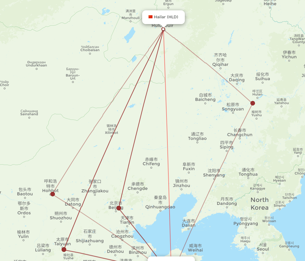 HLD-TAO flight routes