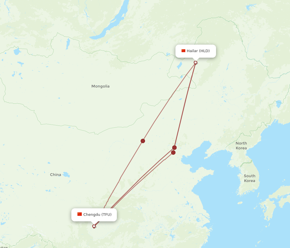 HLD to TFU flights and routes map