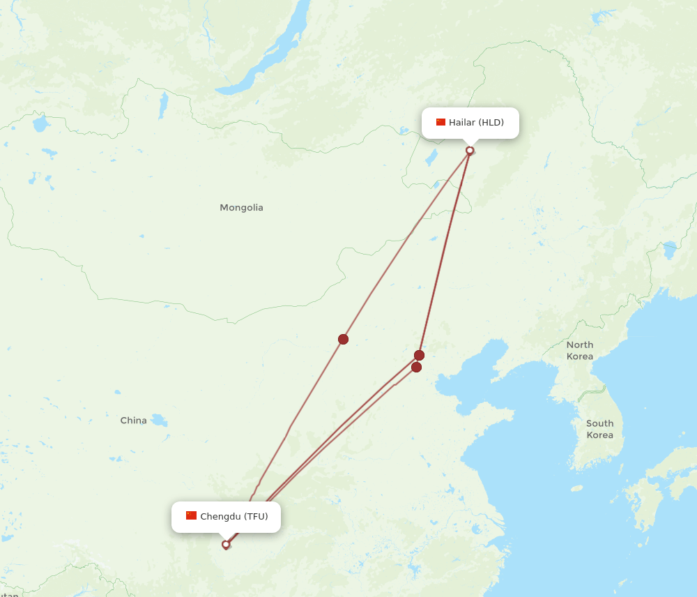 HLD-TFU flight routes