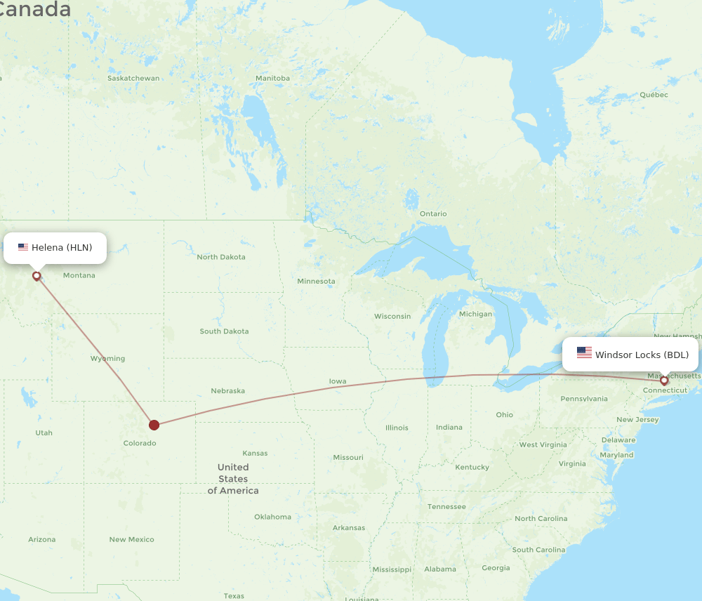 HLN to BDL flights and routes map