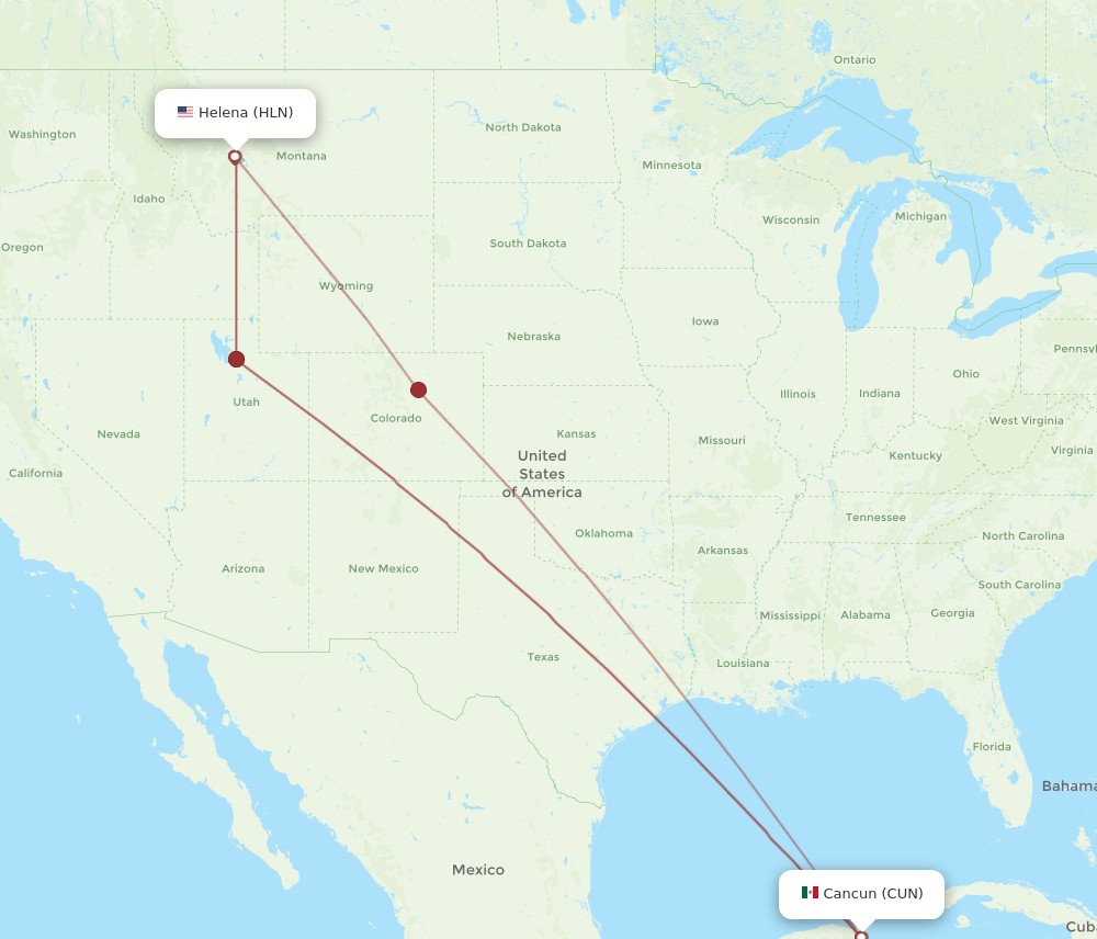 HLN-CUN flight routes