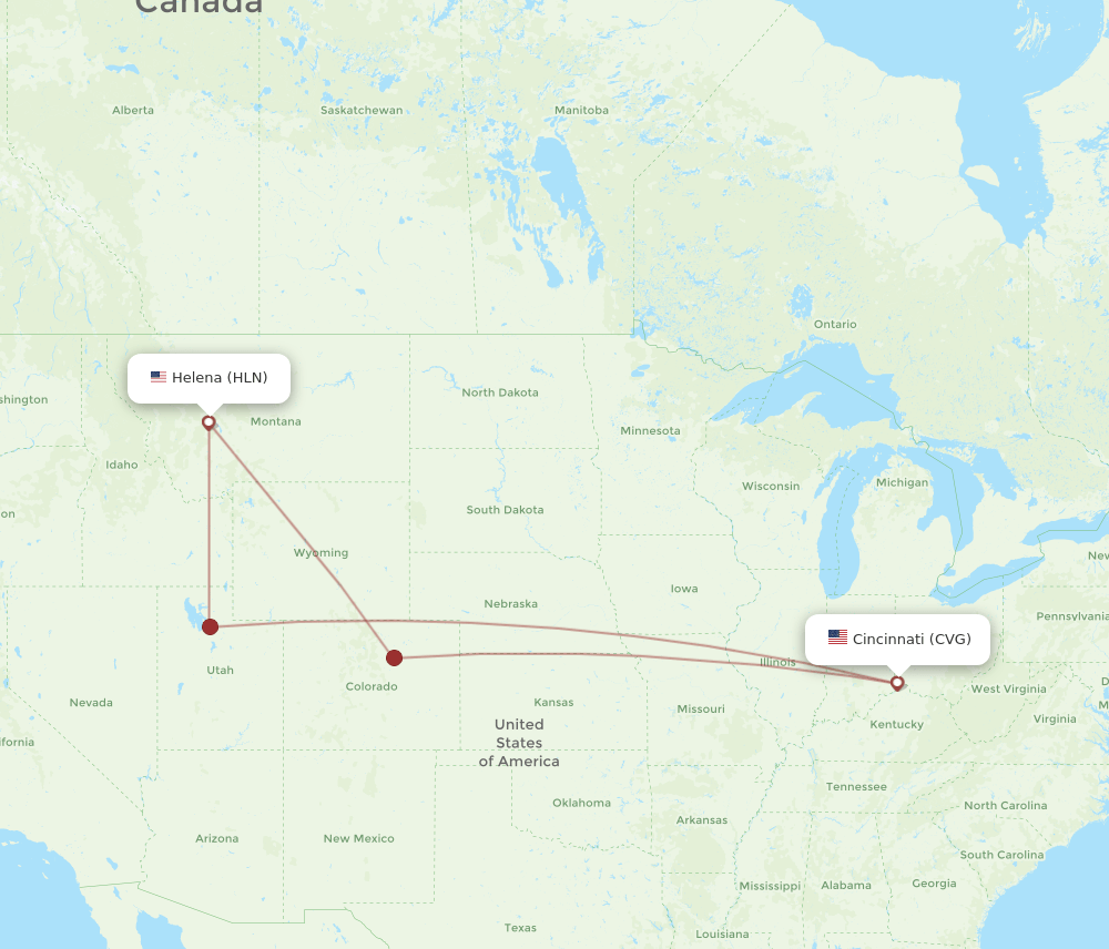 HLN-CVG flight routes