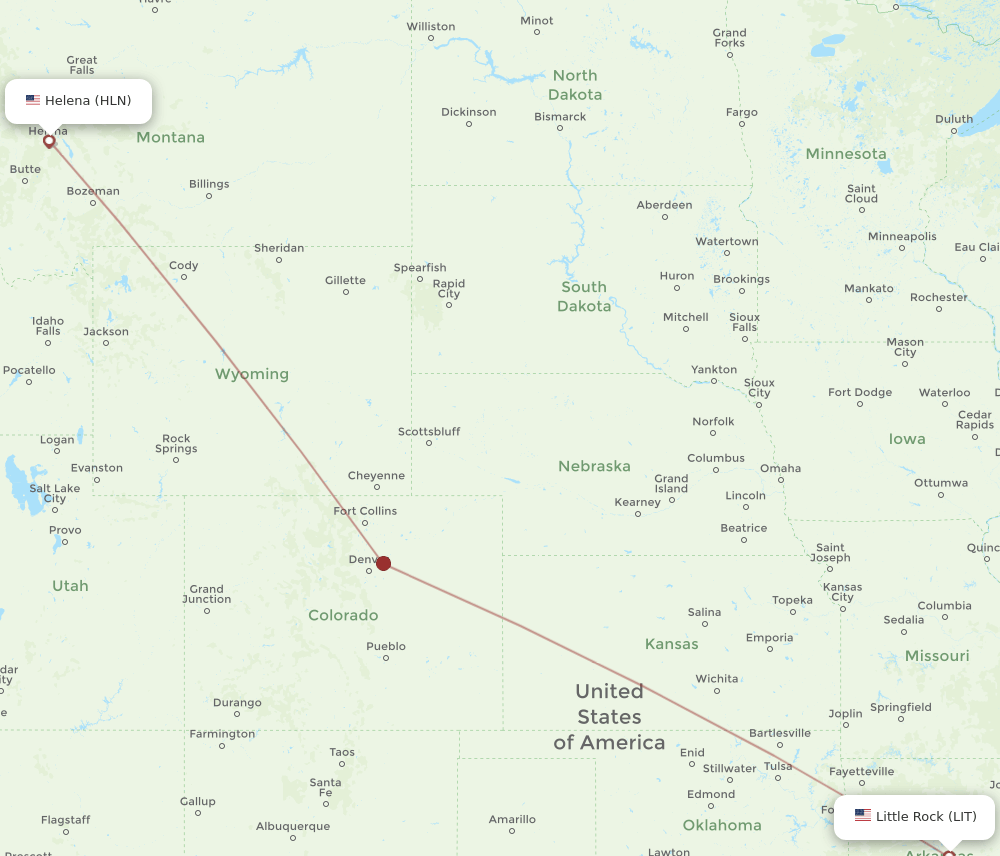 HLN to LIT flights and routes map