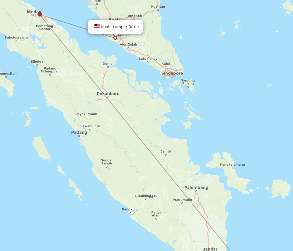 Jakarta - Kuala Lumpur route map and flight paths