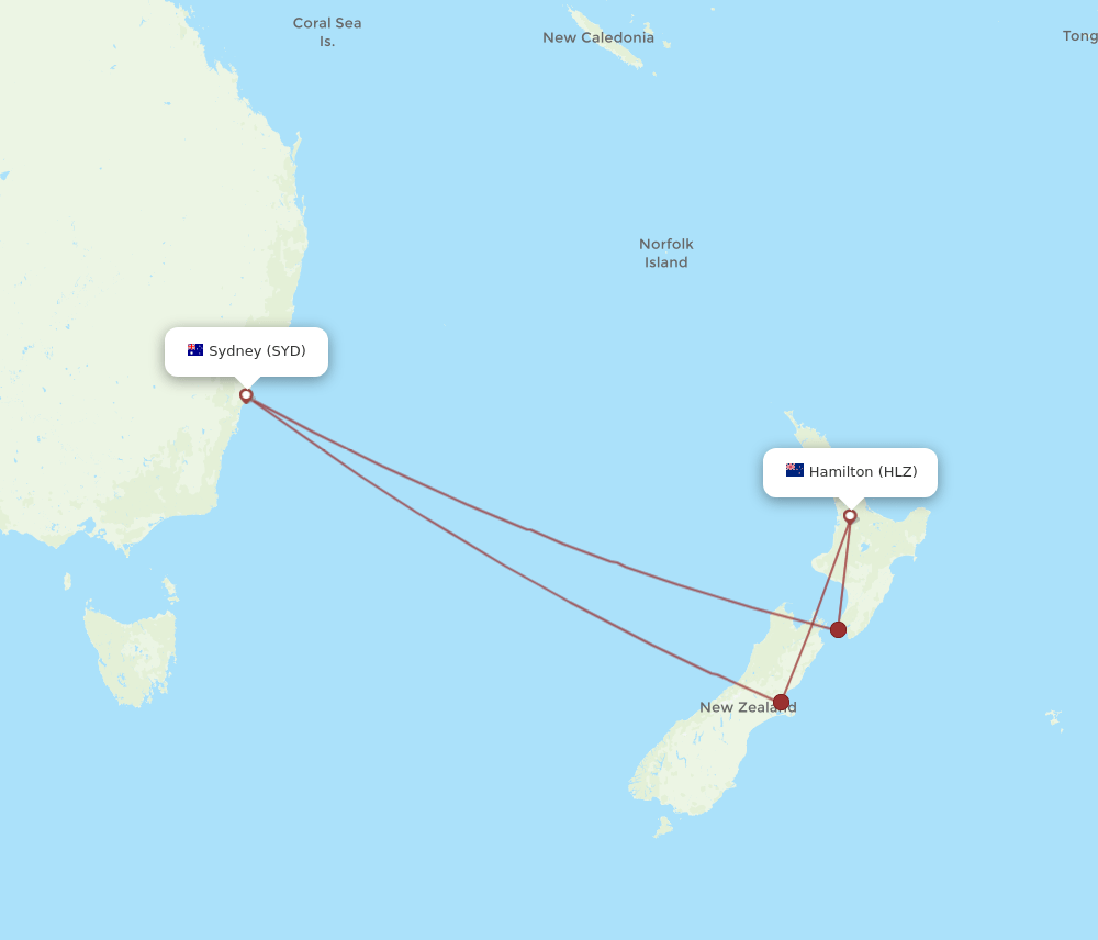 HLZ-SYD flight routes
