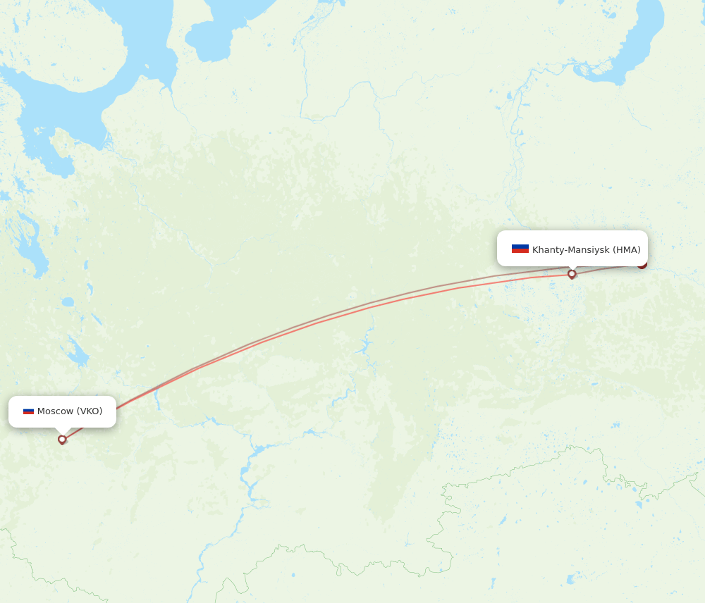 Khanty-Mansiysk - Moscow route map and flight paths