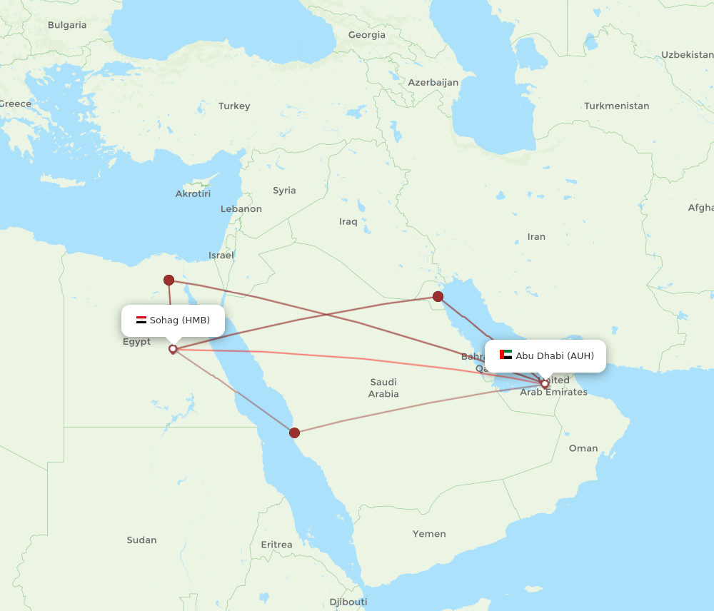 HMB-AUH flight routes