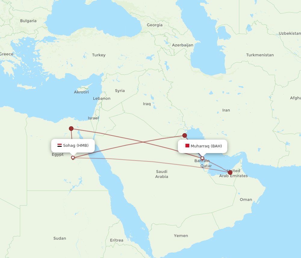 HMB to BAH flights and routes map