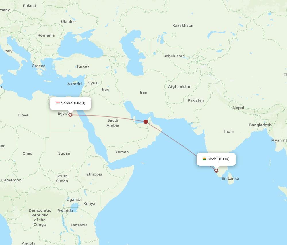 HMB-COK flight routes