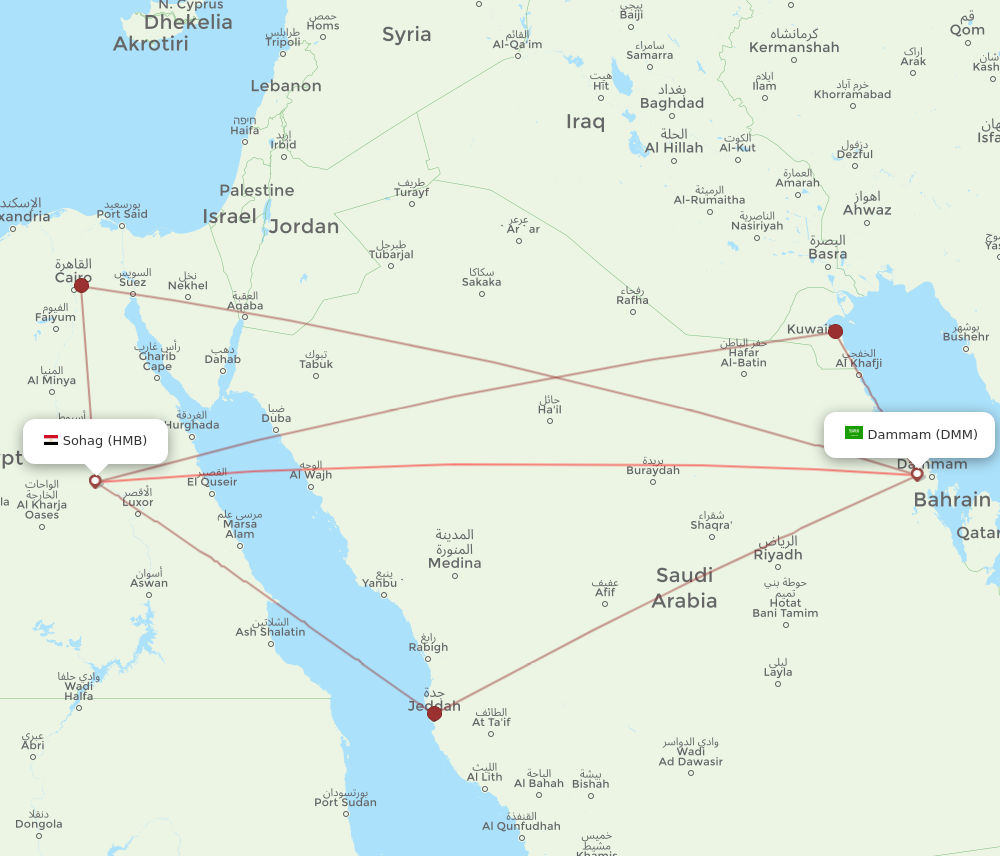 HMB to DMM flights and routes map