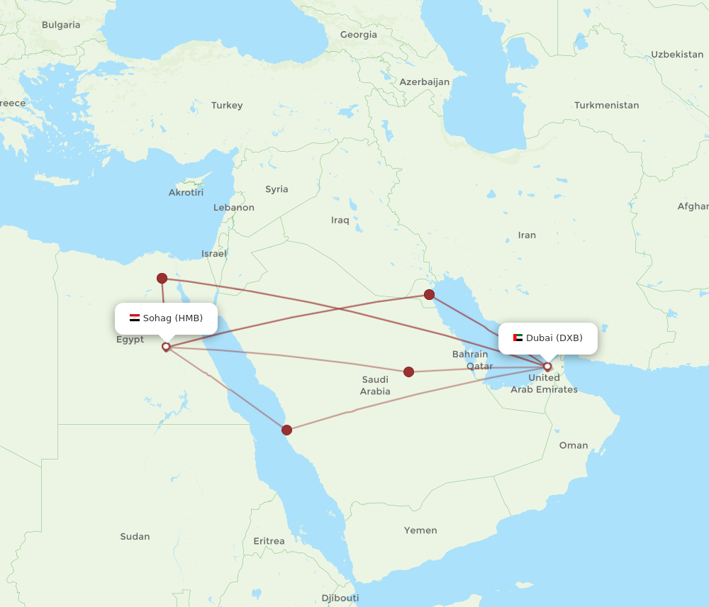 HMB to DXB flights and routes map