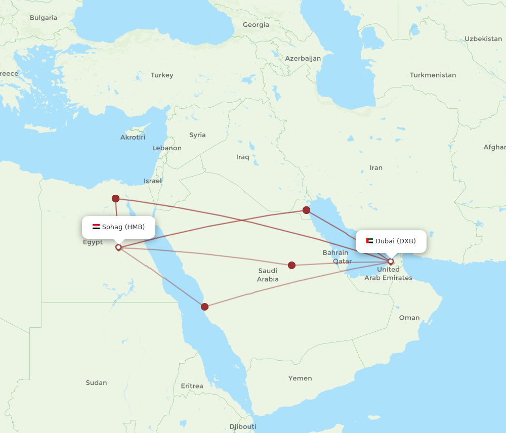 HMB-DXB flight routes