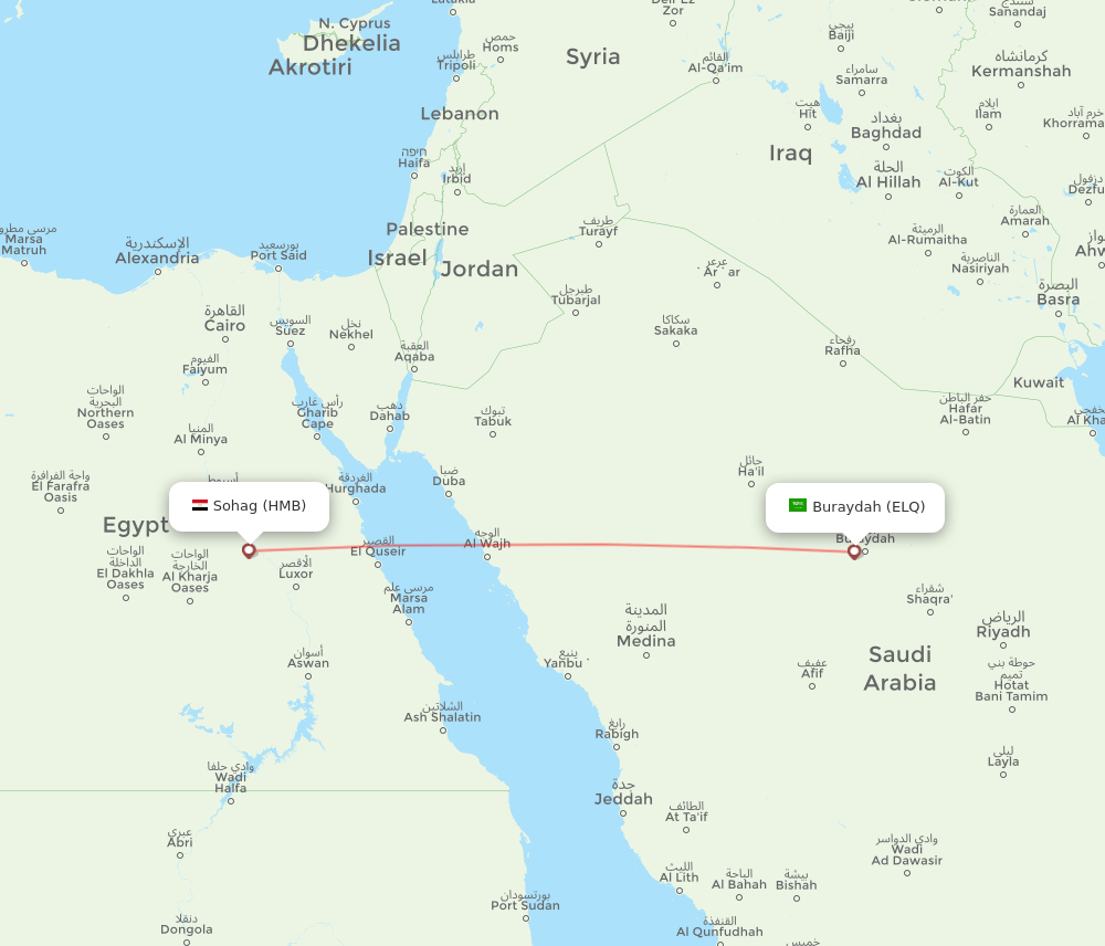 HMB to ELQ flights and routes map